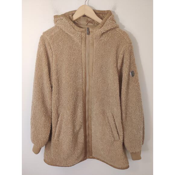 1 Madison Expedition Women's Tan Hooded Full Zip Fuzzy Teddy Jacket Size L - Picture 4 of 11